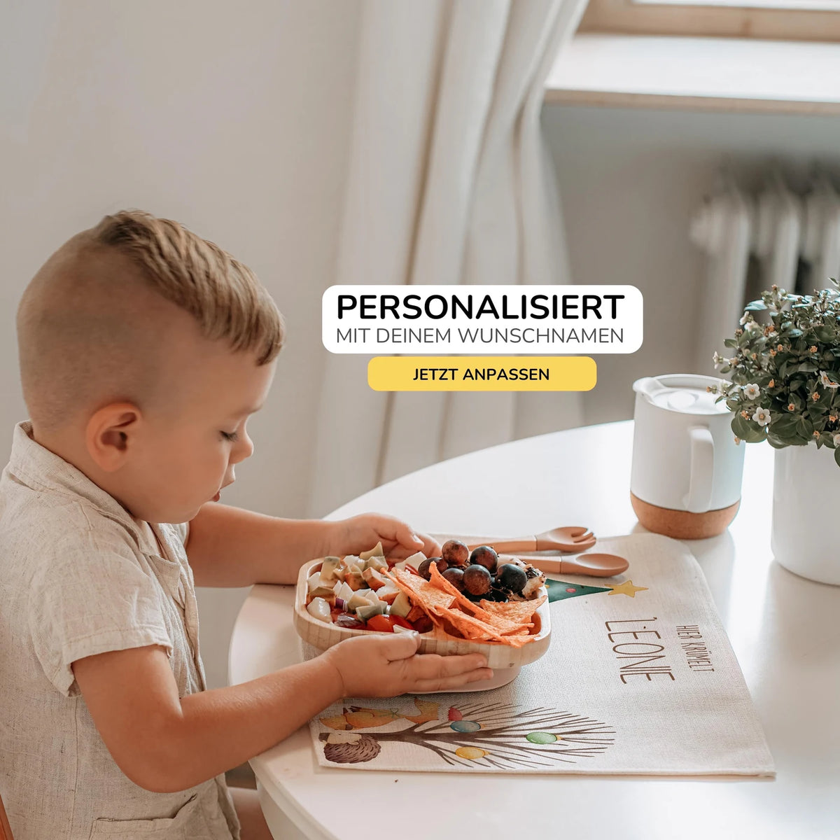 Tischset Kinder personalisiert Weihnachtsmotiv - BĂ€r Weihnachtsbaum
