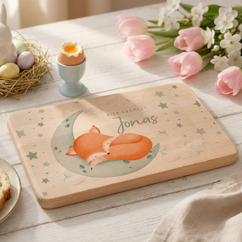 Schneidebrett Holz personalisiert - Baby Fuchs