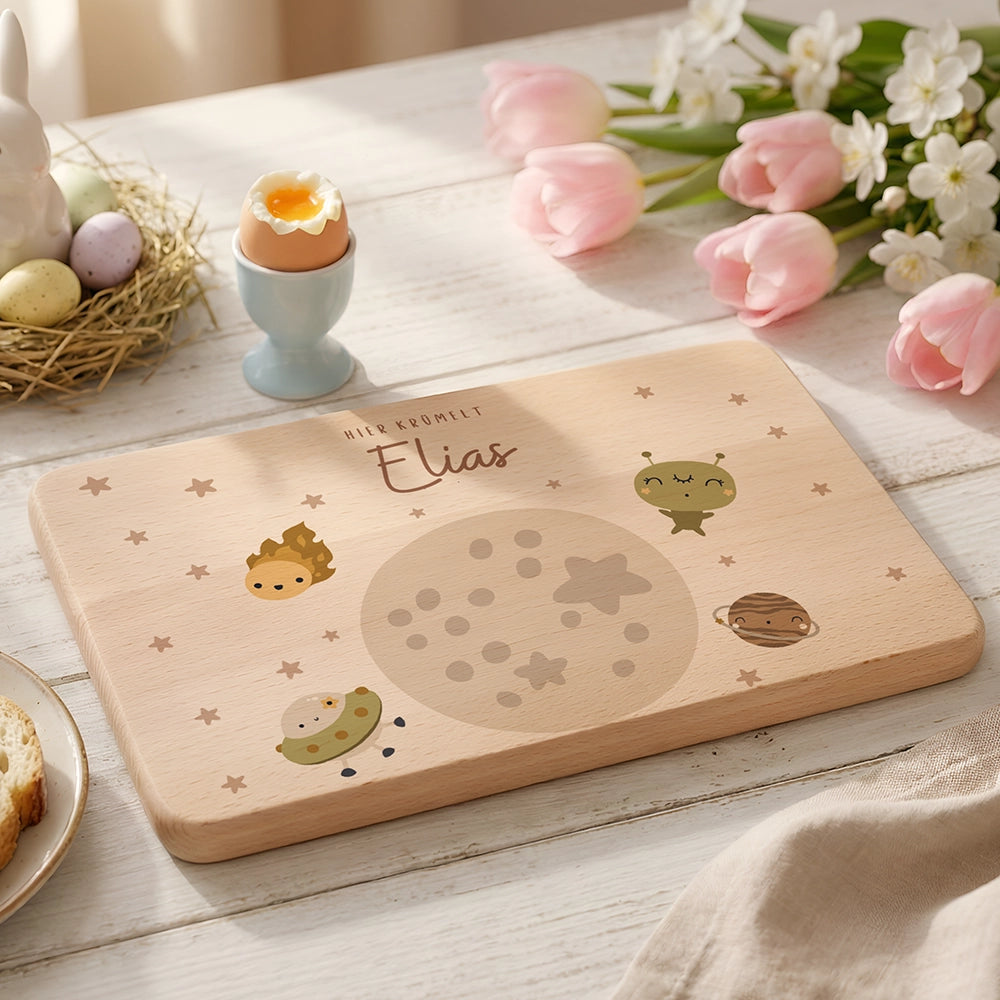 Frühstücksbrettchen Holz personalisiert - Weltall