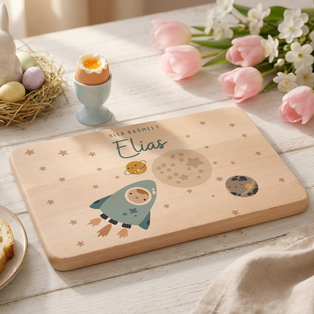 Frühstücksbrettchen Holz personalisiert - Weltall