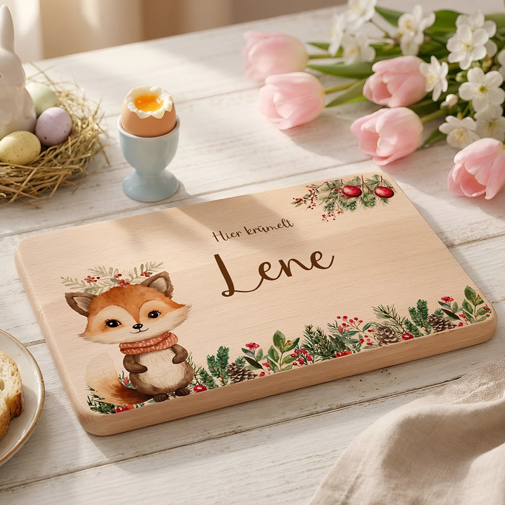 Frühstücksbrettchen Weihnachten mit süßem Fuchs - Geschenk Weihnachten