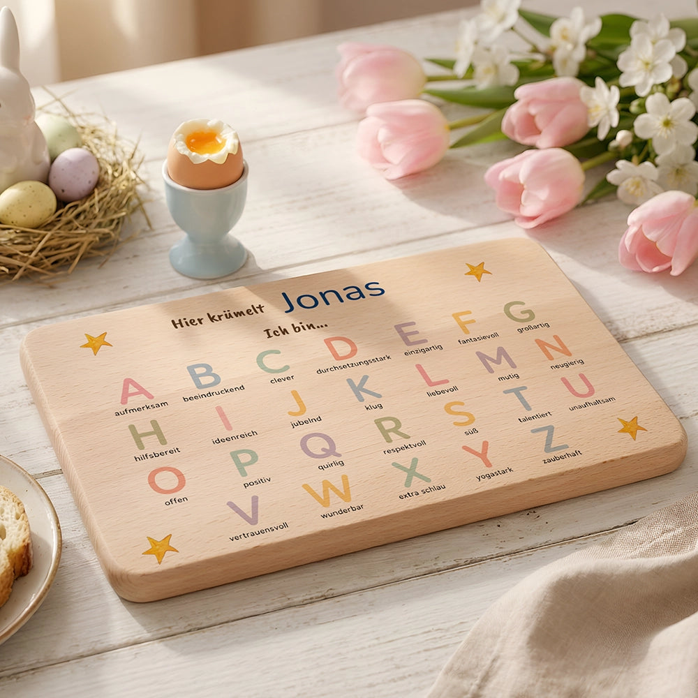 ABC Brettchen Kinder personalisiert – Sterne pastell