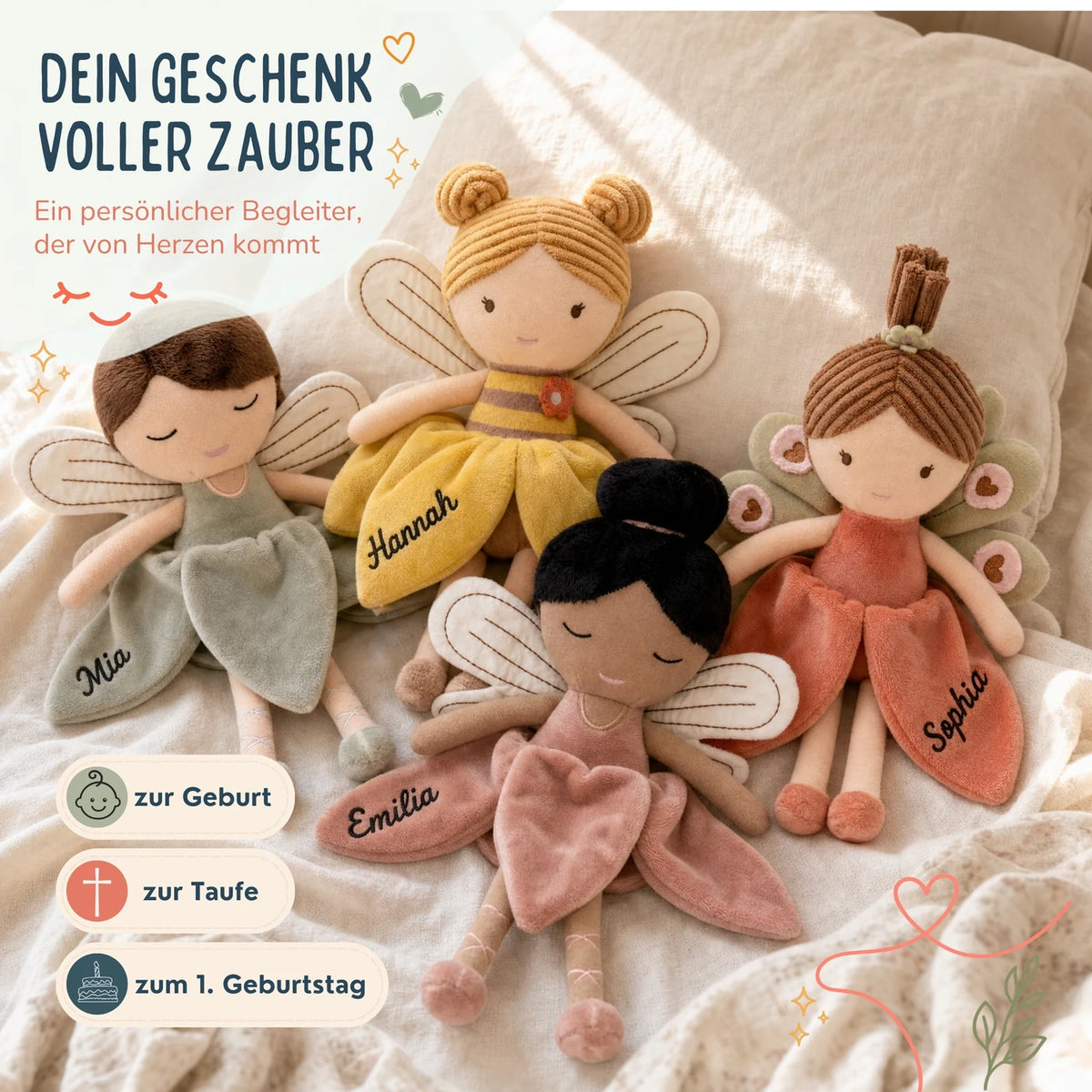 Jollein Stoffpuppe Fee personalisiert Honig