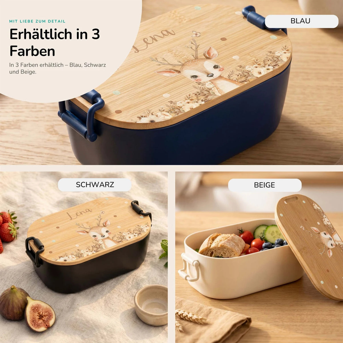 Brotdose Kinder personalisiert, Rehkitz Boho