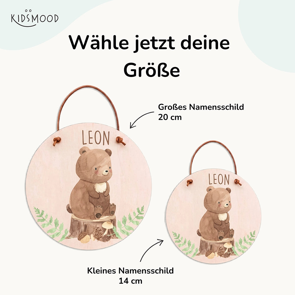Türschild Kinderzimmer personalisiert mit Name Bär im Wald