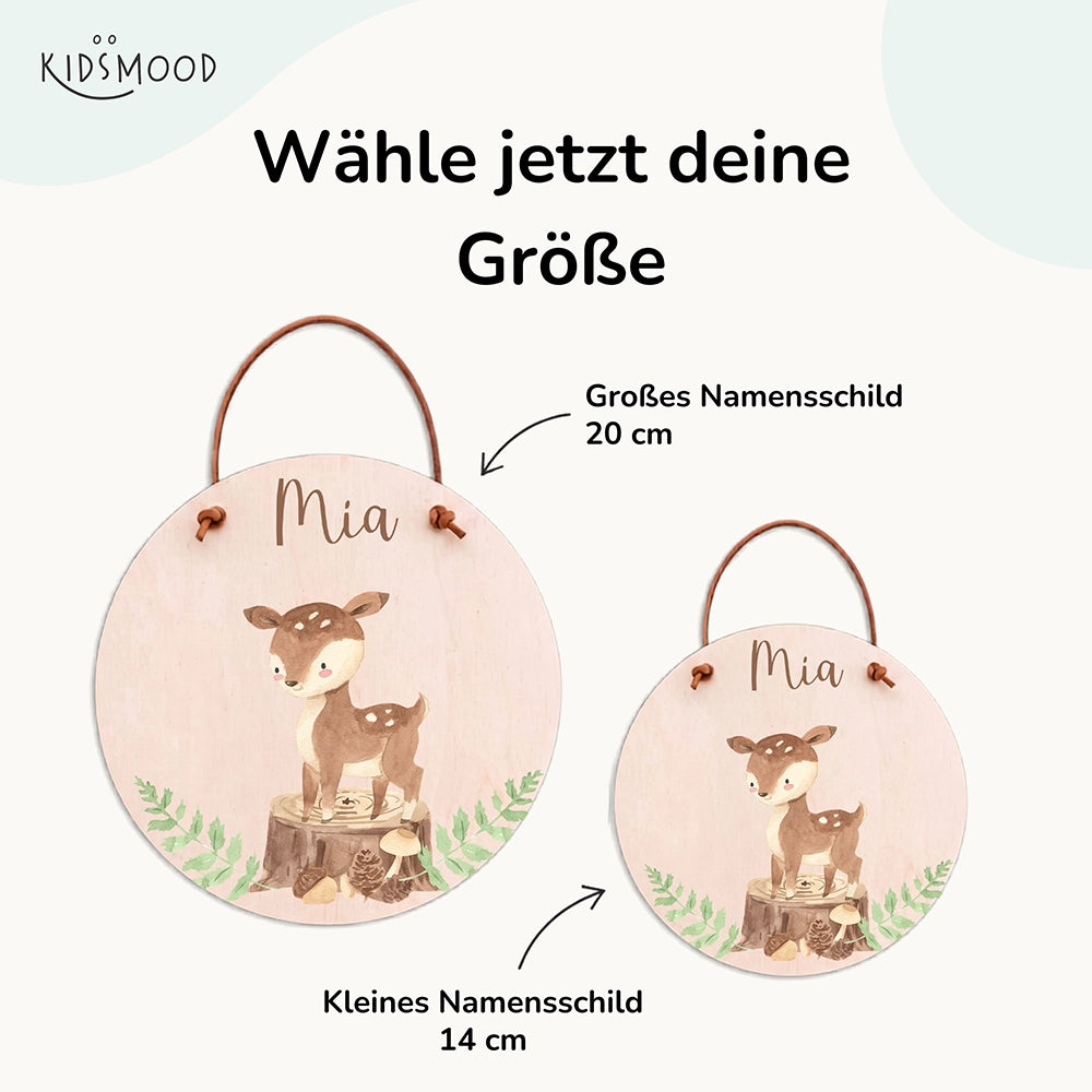 Türschild Kinderzimmer personalisiert mit Name Reh im Wald