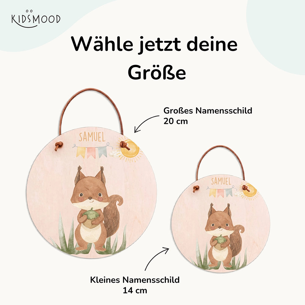 Türschild Kinderzimmer personalisiert Eichhörnchen mit Wimpelkette