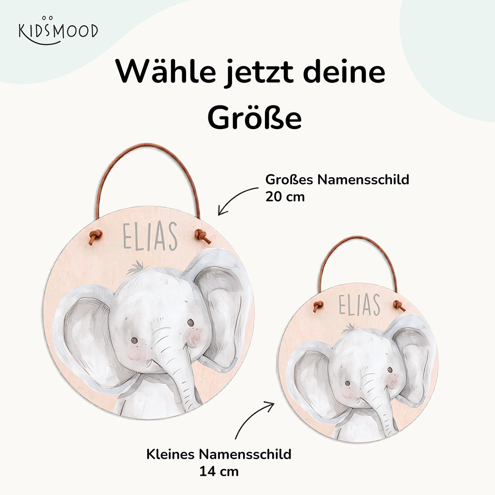 Türschild Kinderzimmer personalisiert mit Name Elefant Porträt
