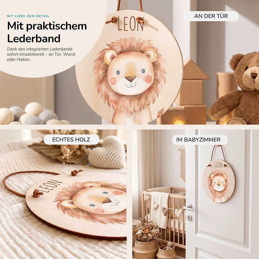 Türschild Kinderzimmer personalisiert mit Name Löwe
