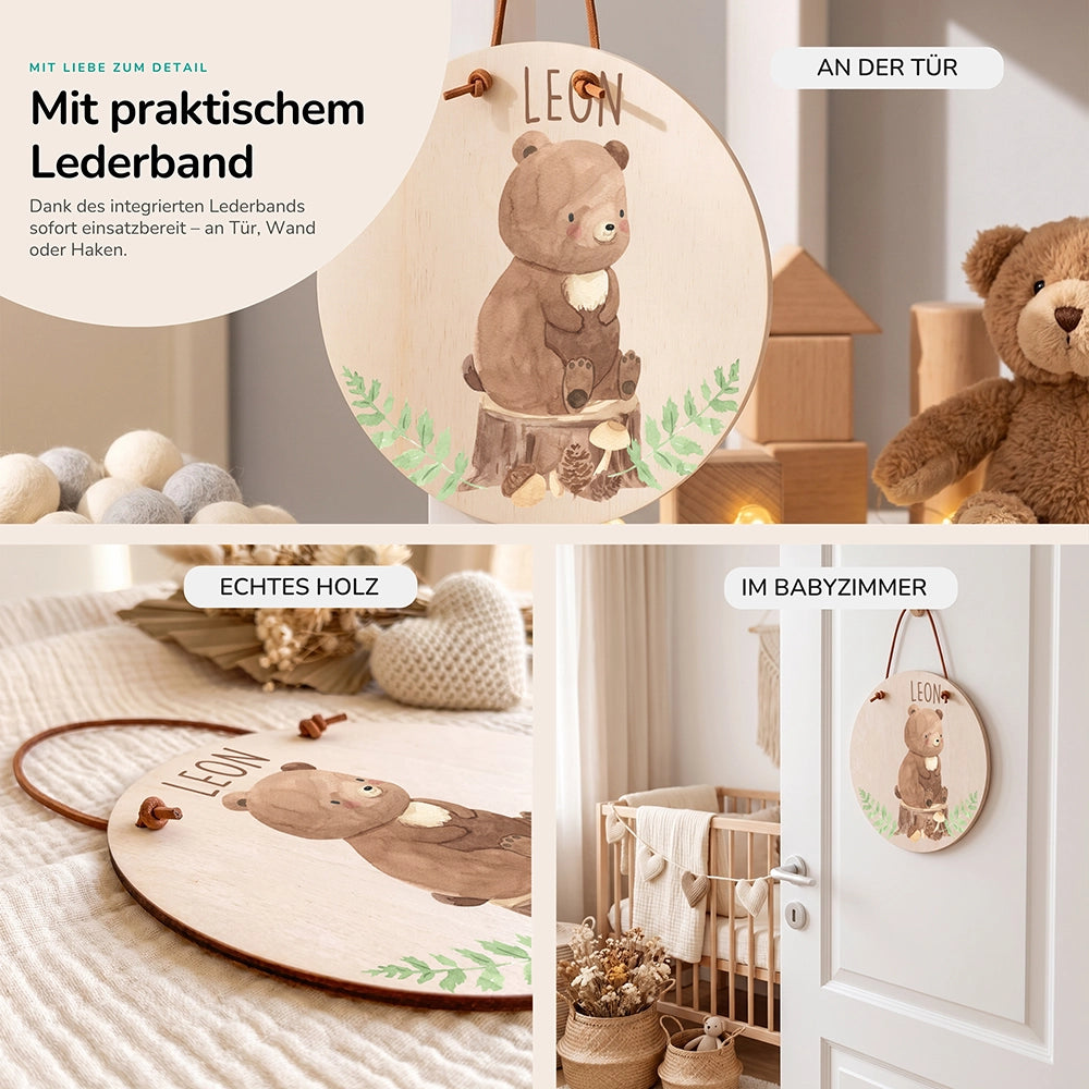 Türschild Kinderzimmer personalisiert mit Name Bär im Wald