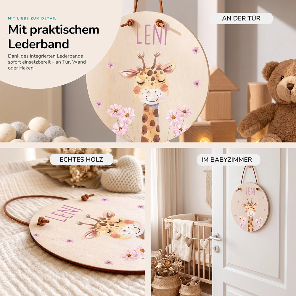 Türschild Kinderzimmer personalisiert mit Name Giraffe