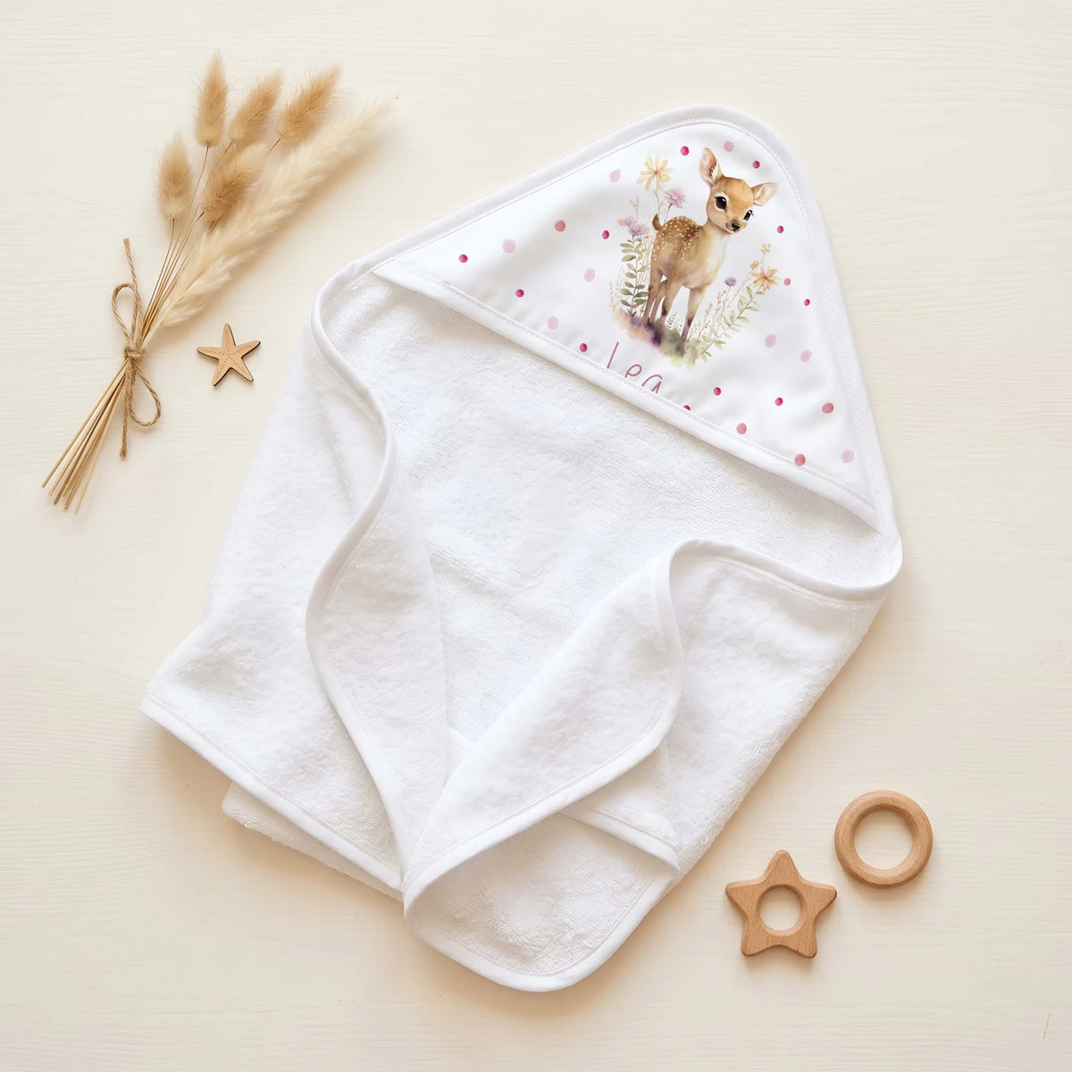 Personalisiertes Kapuzenhandtuch Baby â Reh Wiese