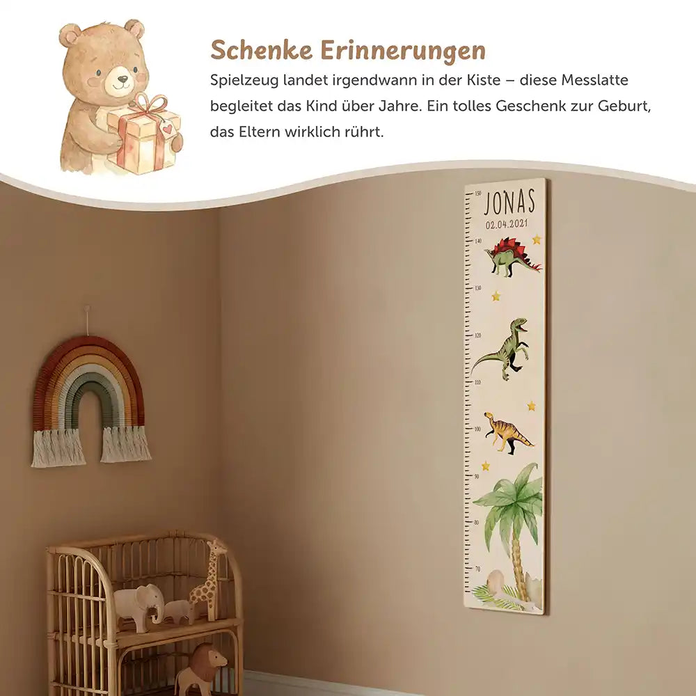 Messlatte Kinder Holz & Aluverbund - Dinosaurier