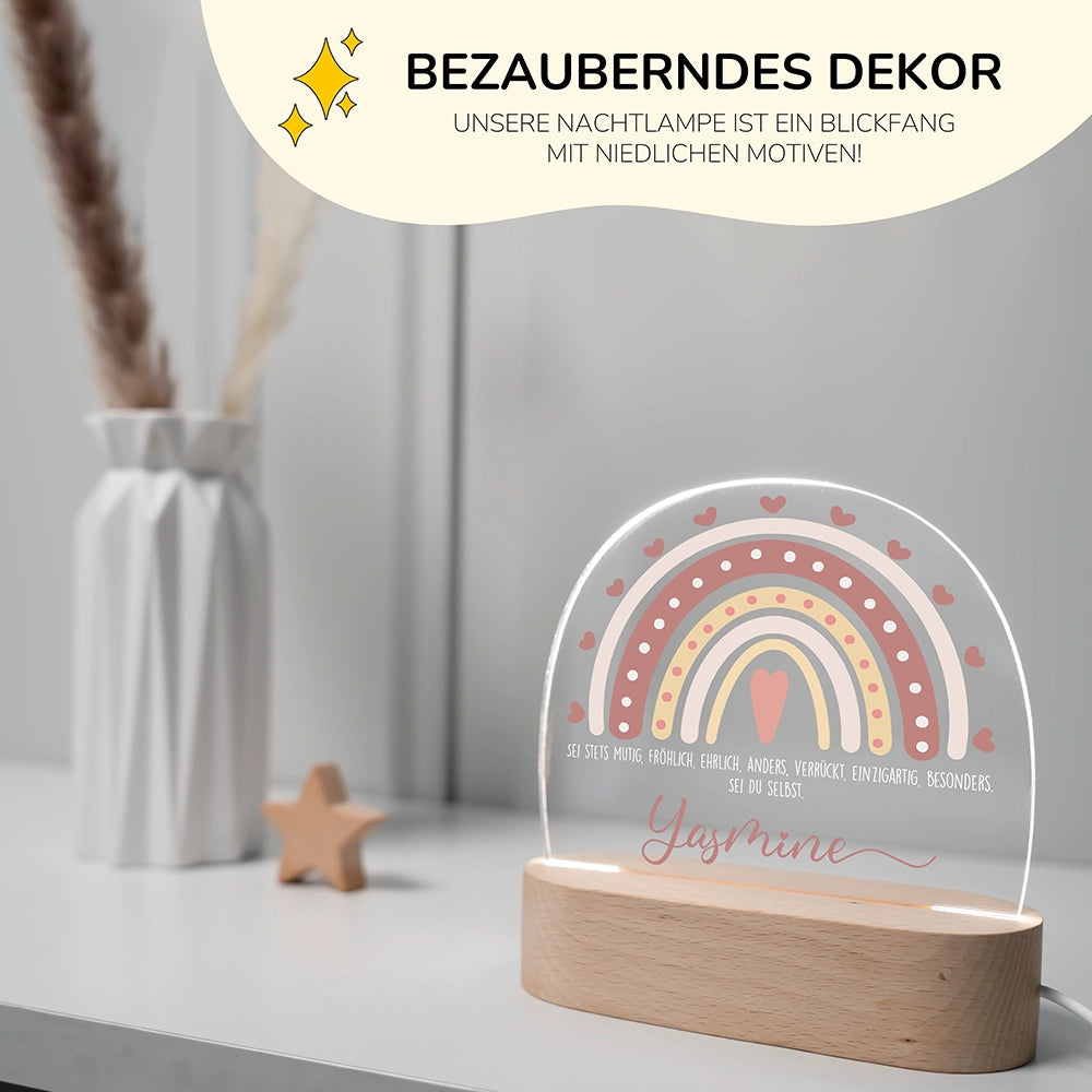 Personalisierte Nachtlampe Regenbogen als Deko im Kinderzimmer