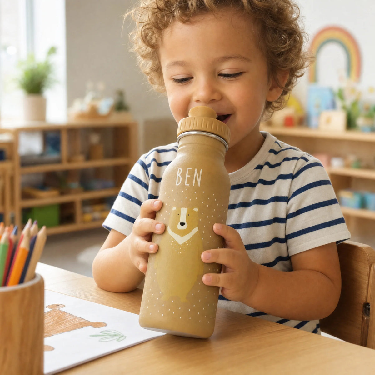 Trixie Trinkflasche Kinder BĂ€r, 350 ml mit Trageschnur und Gravur