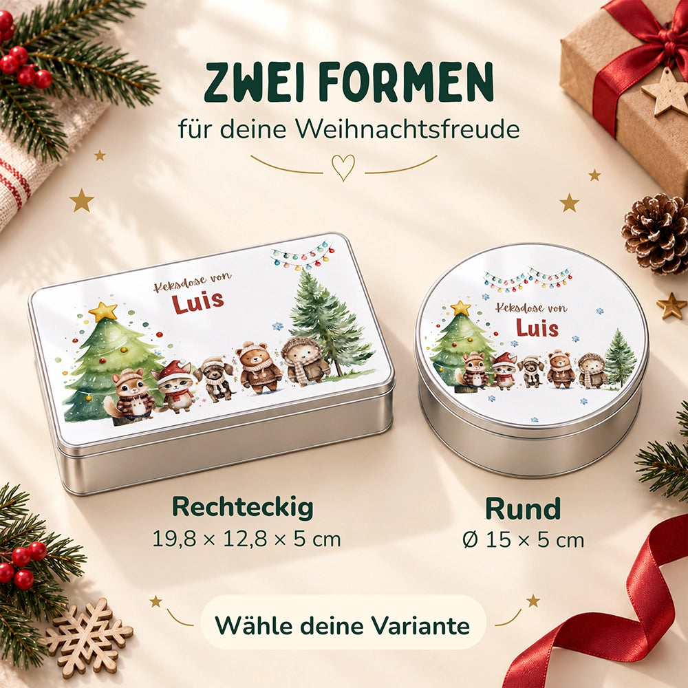 Keksdose aus Metall personalisiert - Winterliche Kuschelbande
