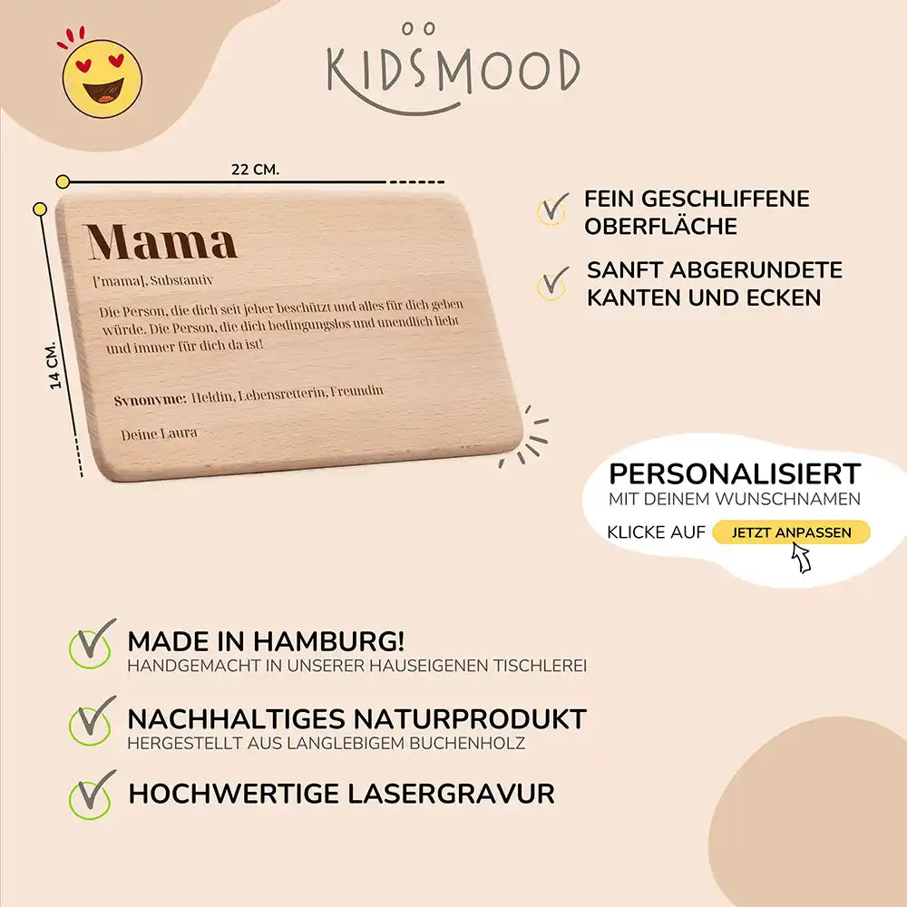 Frühstücksbrettchen Holz Frühstücksbrettchen Mama aus Holz mit Gravur - Muttertag Geschenk Schneidebrett
