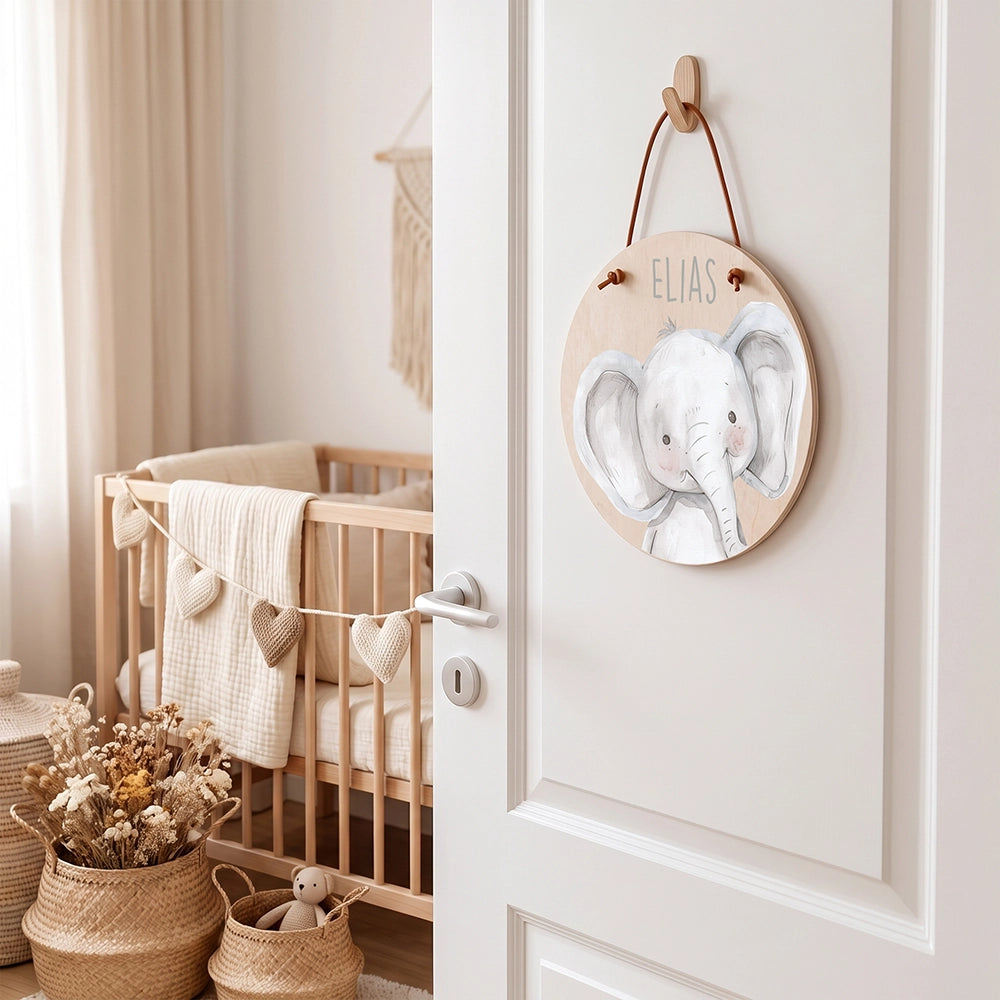 Türschild Kinderzimmer personalisiert mit Name Elefant Porträt