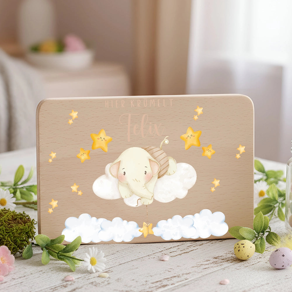 Frühstücksbrettchen Holz personalisiert - Einhorn Regenbogen