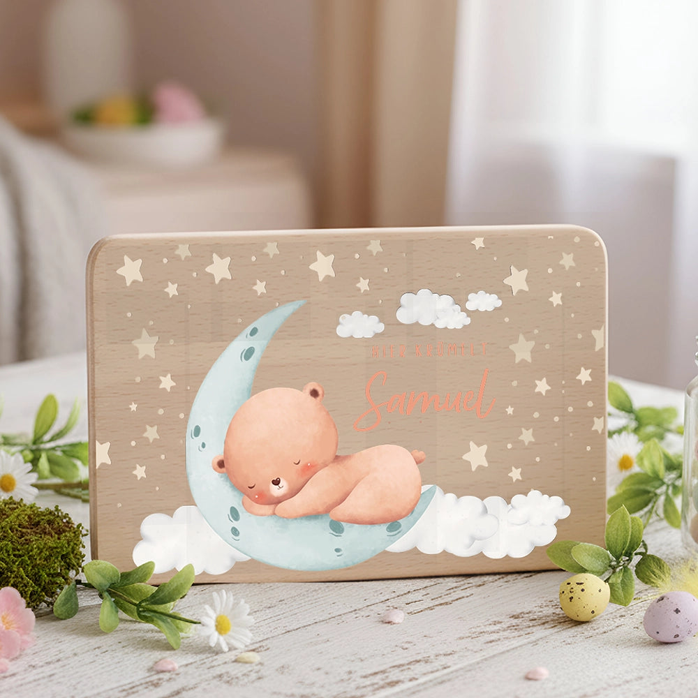 Frühstücksbrettchen Holz personalisiert - Baby Bär