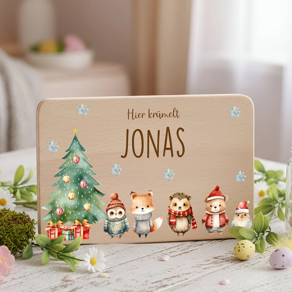 Frühstücksbrettchen Weihnachten mit Tierfreunden - Geschenk Weihnachten