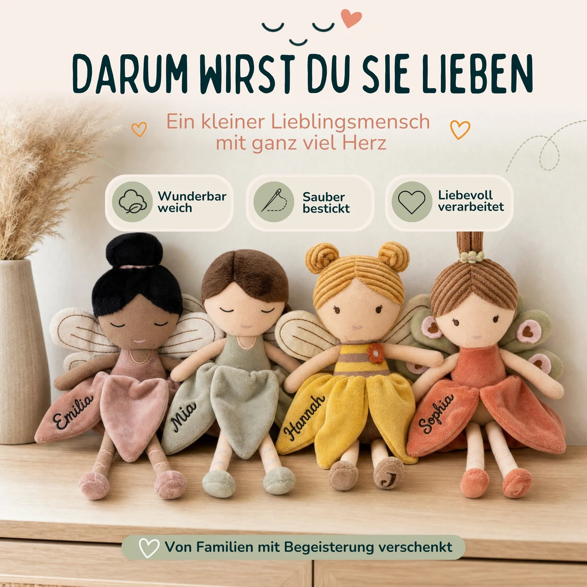 Jollein Stoffpuppe Fee personalisiert Honig
