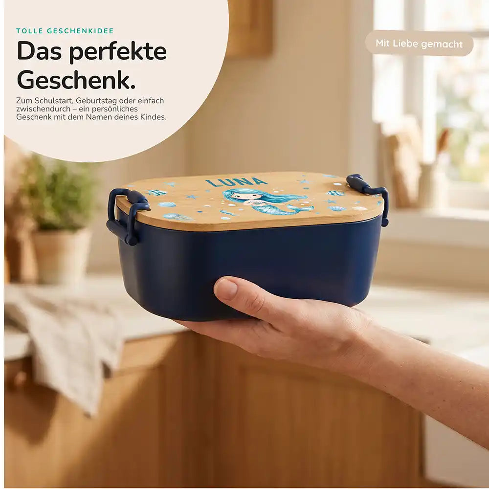 Brotdose Kinder personalisiert Meerjungfrau, Geschenk zum Schulstart mit Wunschname