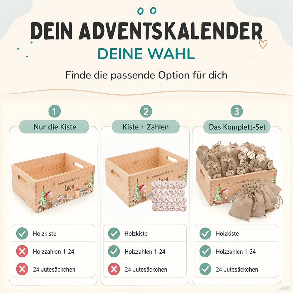 Personalisierter Adventskalender zum Befüllen - Niedliche Waldtiere