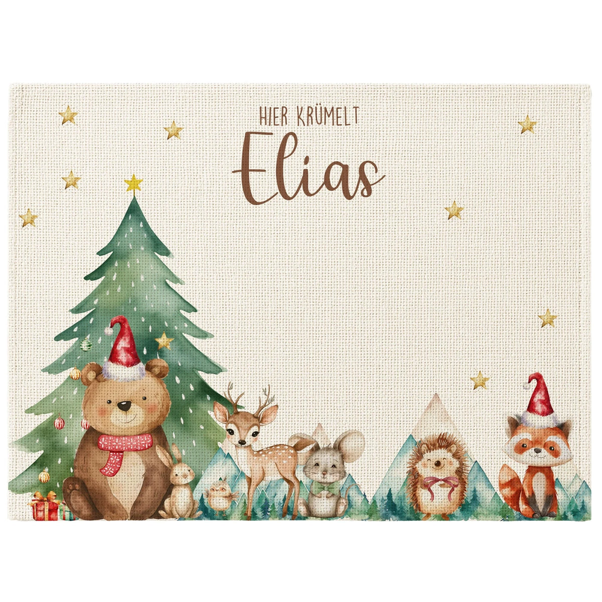 Tischset Kinder personalisiert Weihnachtsmotiv - Tierchen-Abenteuerland