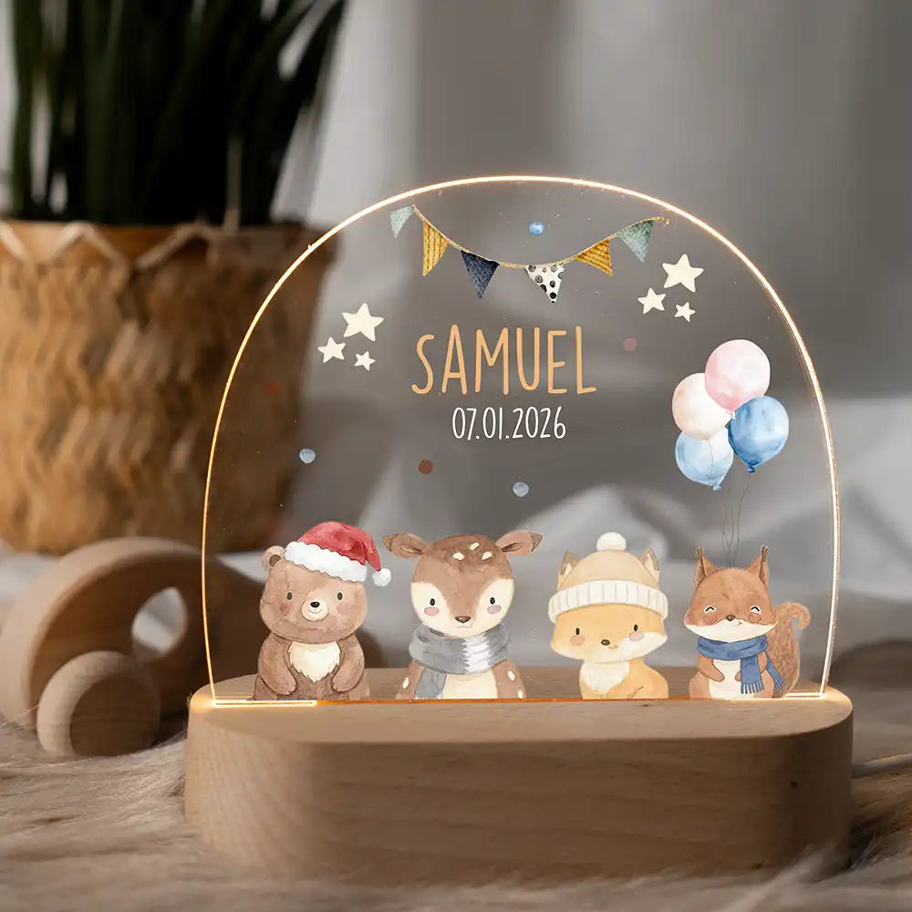 Nachtlicht Kinder personalisiert - Fröhliche Tierwelt