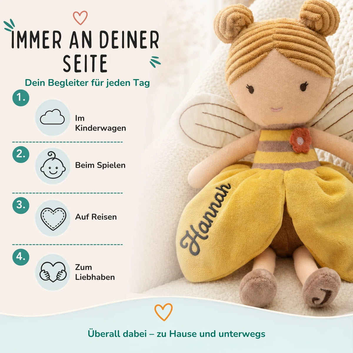 Jollein Stoffpuppe Fee personalisiert Honig