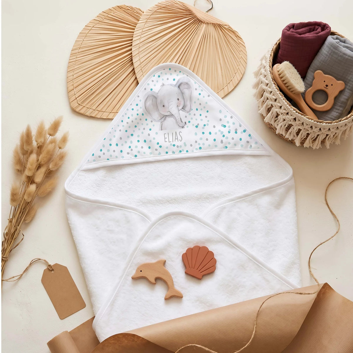 Personalisiertes Kapuzenhandtuch Baby â Elefant Konfetti