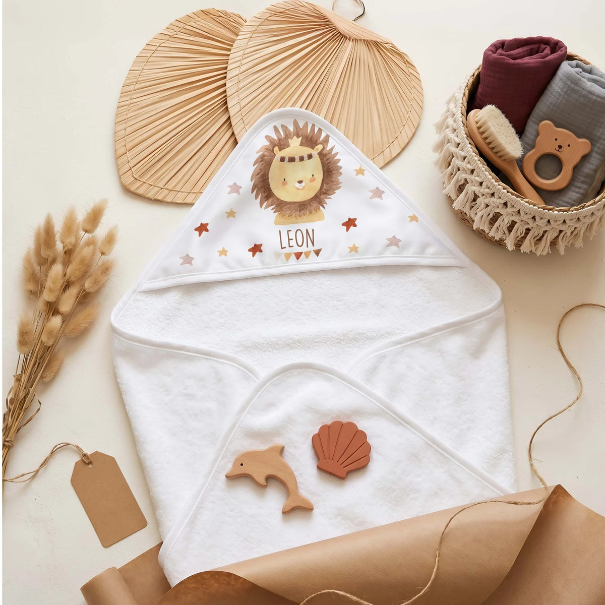 Personalisiertes Kapuzenhandtuch Baby â Löwe Krone