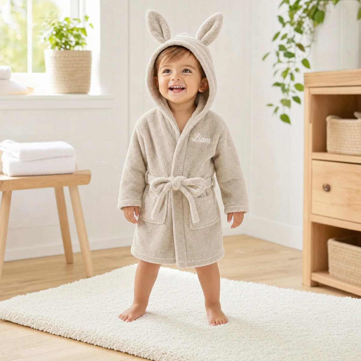 Kinderbademantel mit Namen Jollein Nougat