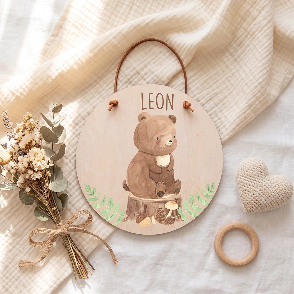 Türschild Kinderzimmer personalisiert mit Name Bär im Wald