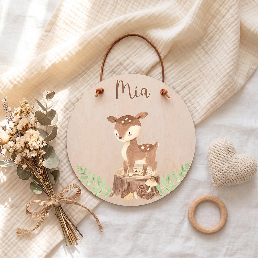 Türschild Kinderzimmer personalisiert mit Name Reh im Wald