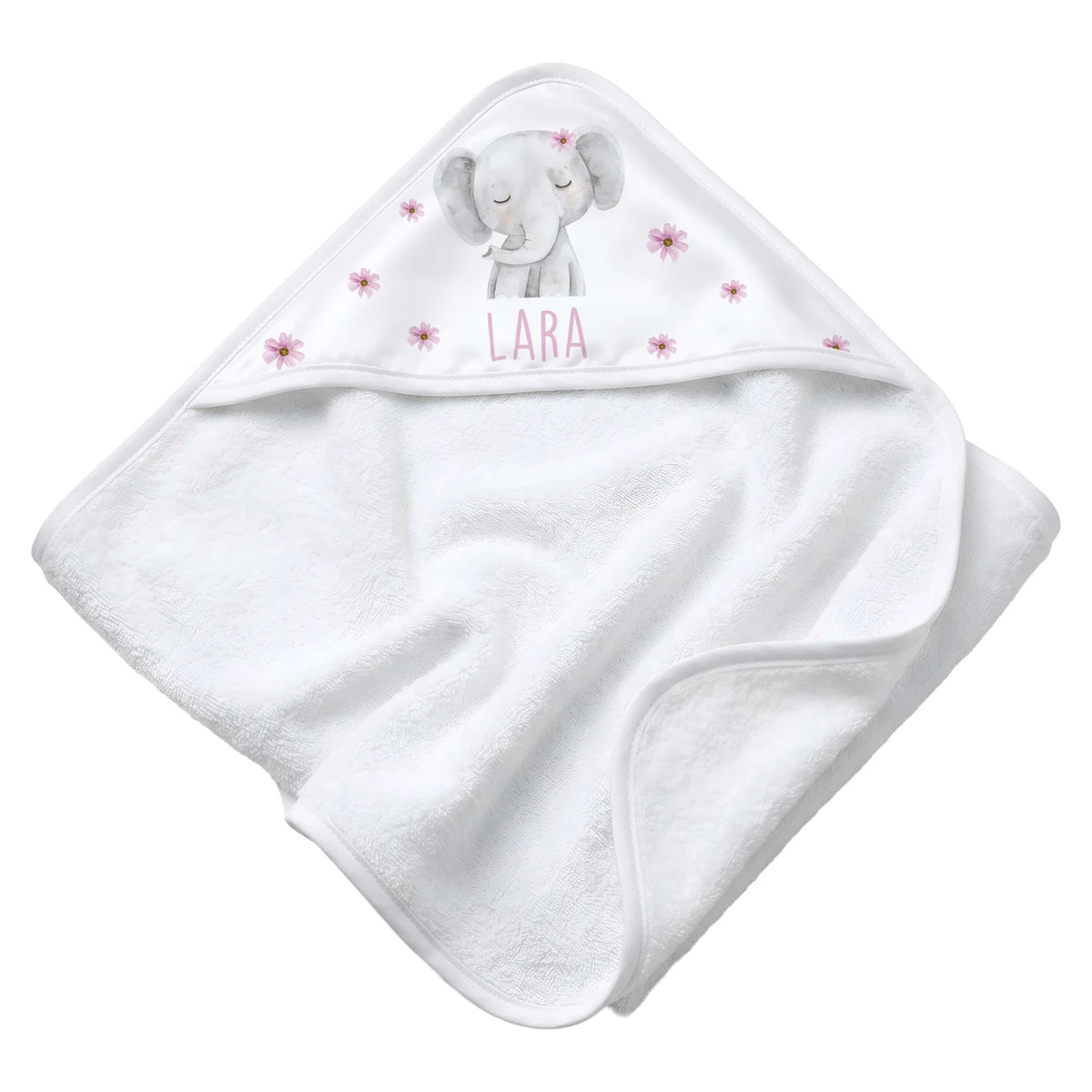 Personalisiertes Kapuzenhandtuch Baby â Elefant BlĂŒten