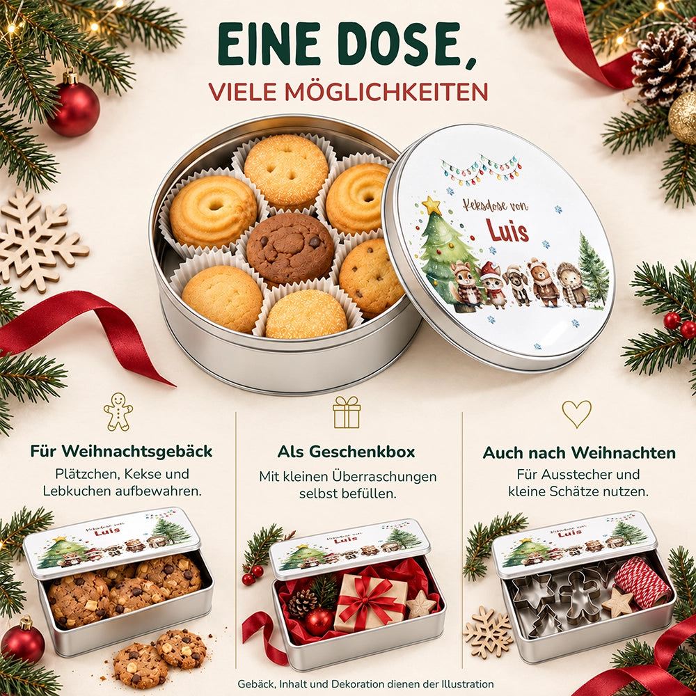Keksdose aus Metall personalisiert - Winterliche Kuschelbande