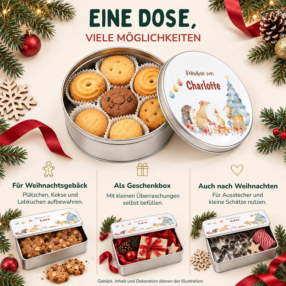 Keksdose aus Metall personalisiert - Festliche Waldfreunde