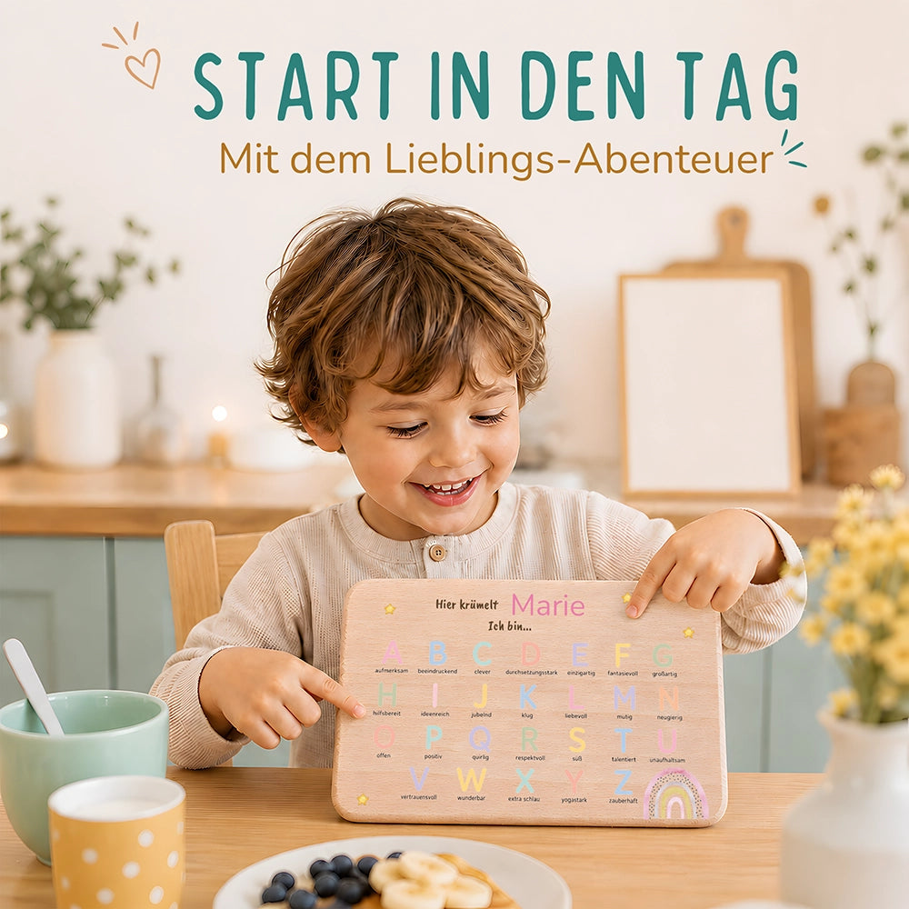 ABC Brettchen Kinder personalisiert – Sterne & Regenbogen