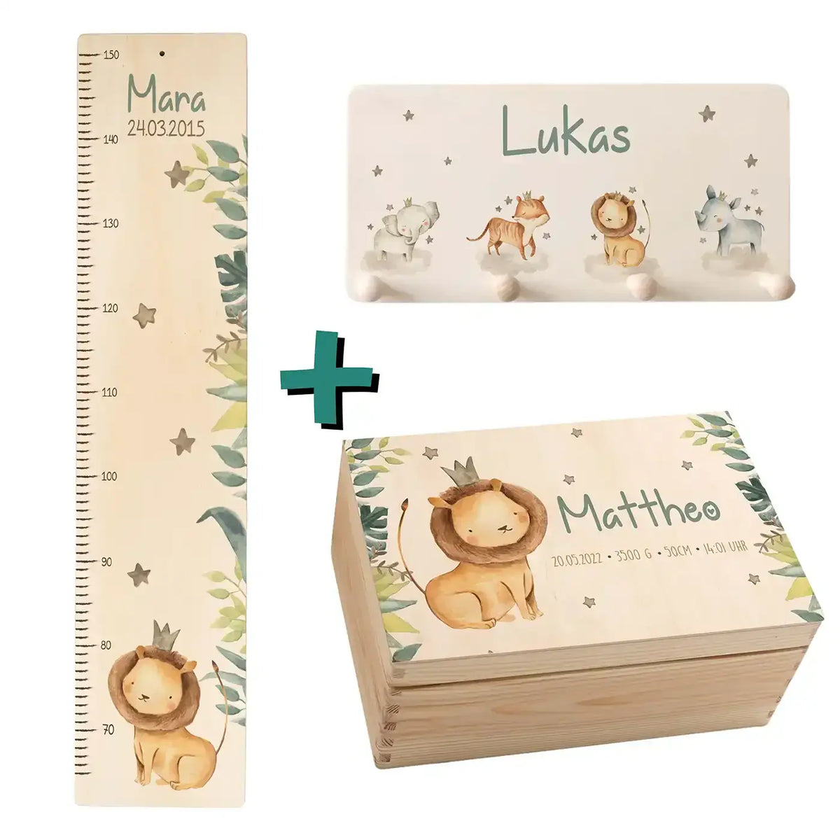 Erste Schritte Bundle - Safari Löwe: Messlatte, Kindergarderobe, Erinnerungsbox