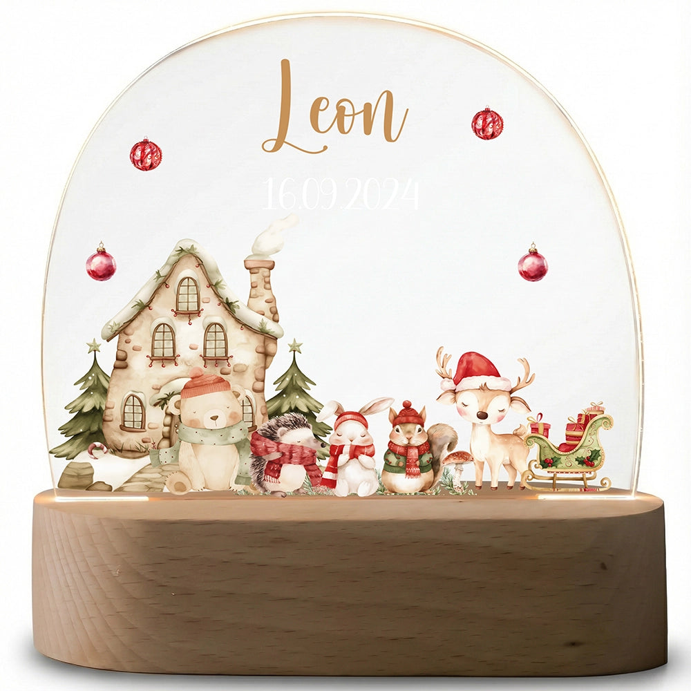 Nachtlampe Weihnachten mit Namen ausgeschaltet – klares Acrylglas auf Holzsockel