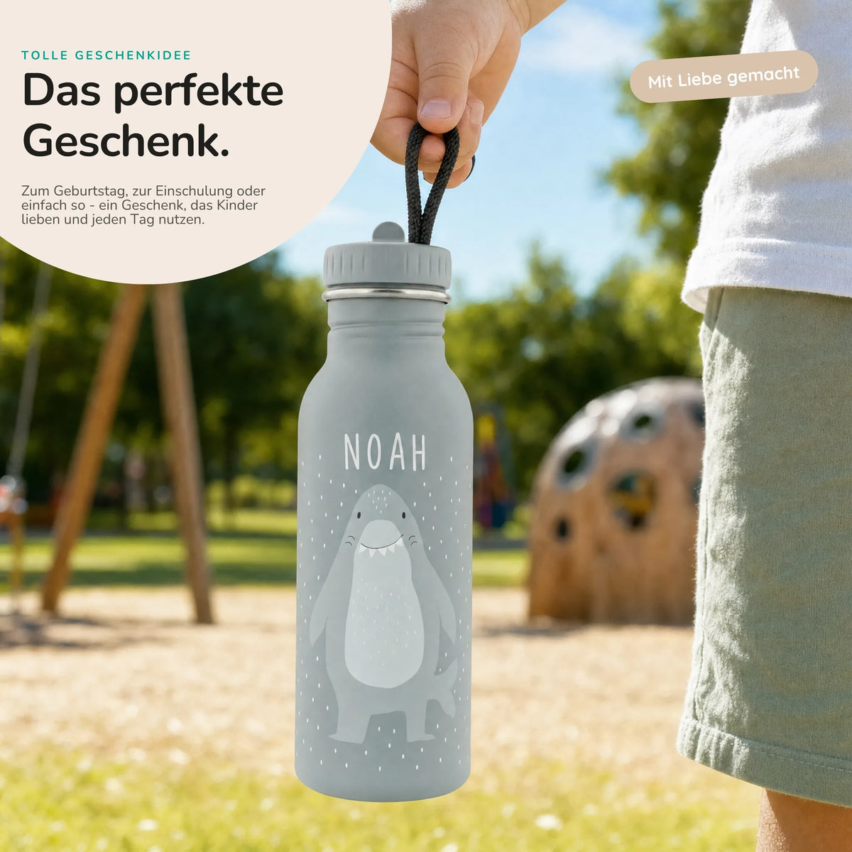 Trixie Trinkflasche Kinder Hai, personalisiert mit Wunschname-Gravur