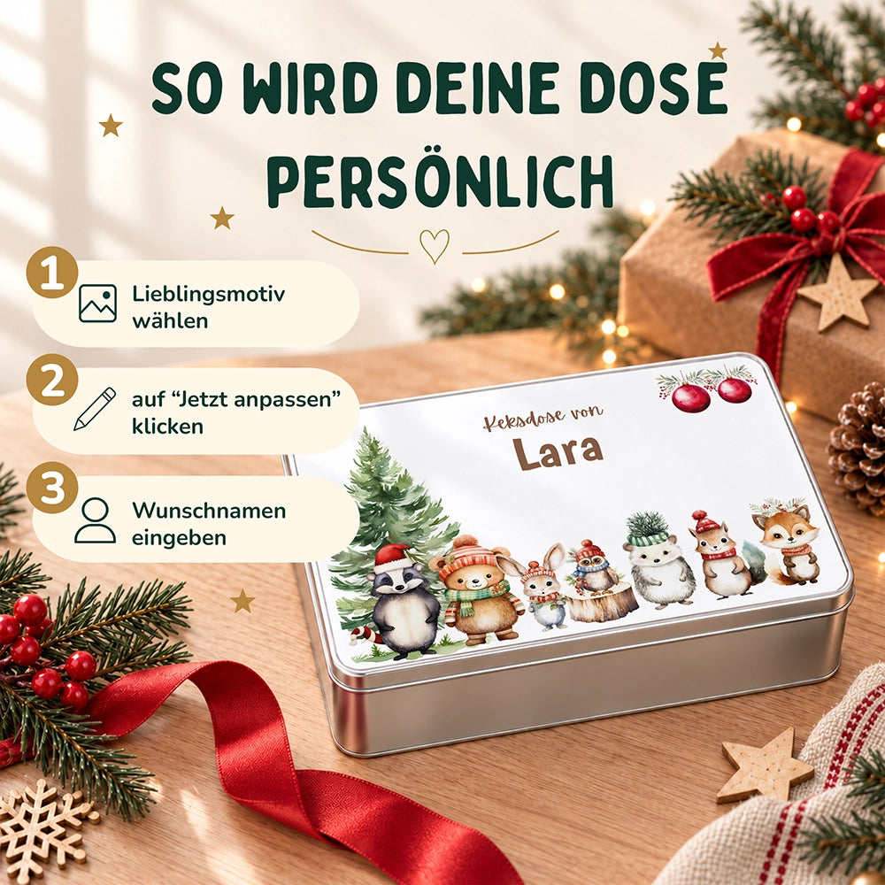 Keksdose aus Metall personalisiert - Schneeflöckchen