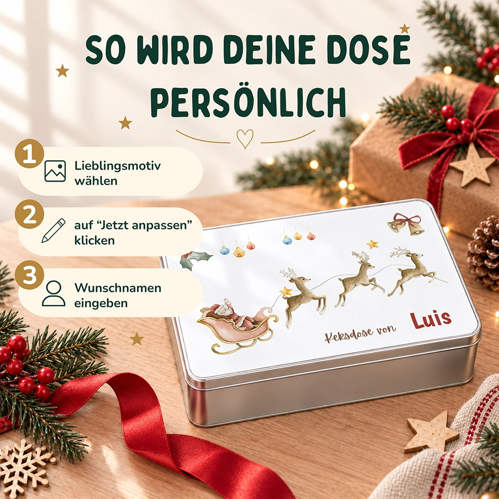 Keksdose aus Metall personalisiert - Rentiere