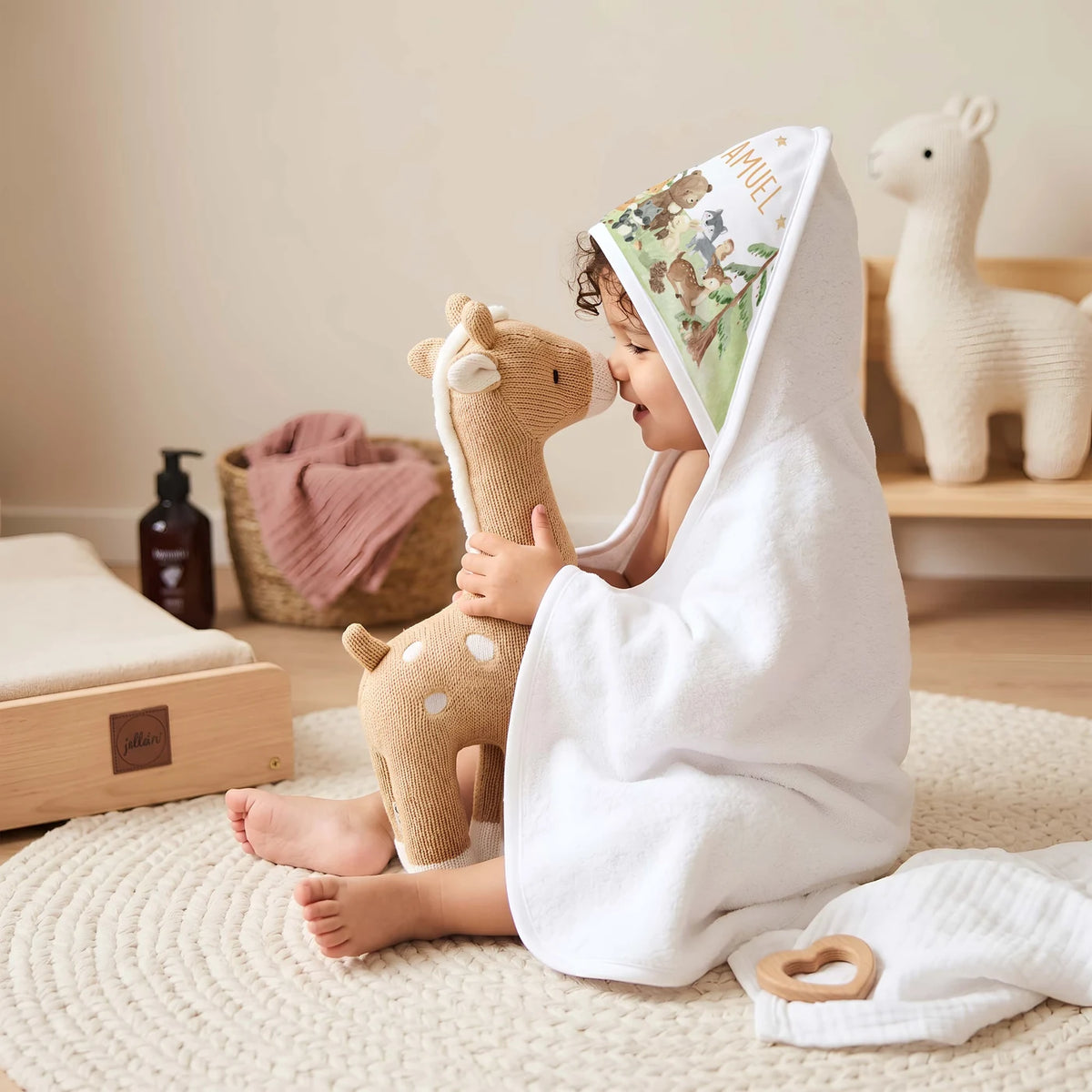 Personalisiertes Kapuzenhandtuch Baby â Waldwiese Tiere