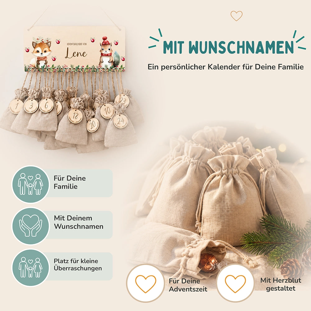 Personalisierbarer Adventskalender farbig - Niedlicher Fuchs