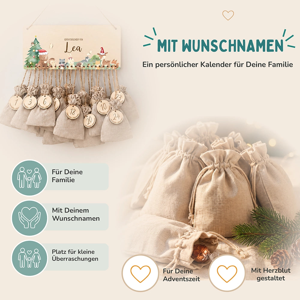 Personalisierbarer Adventskalender farbig - Niedliche Waldtiere