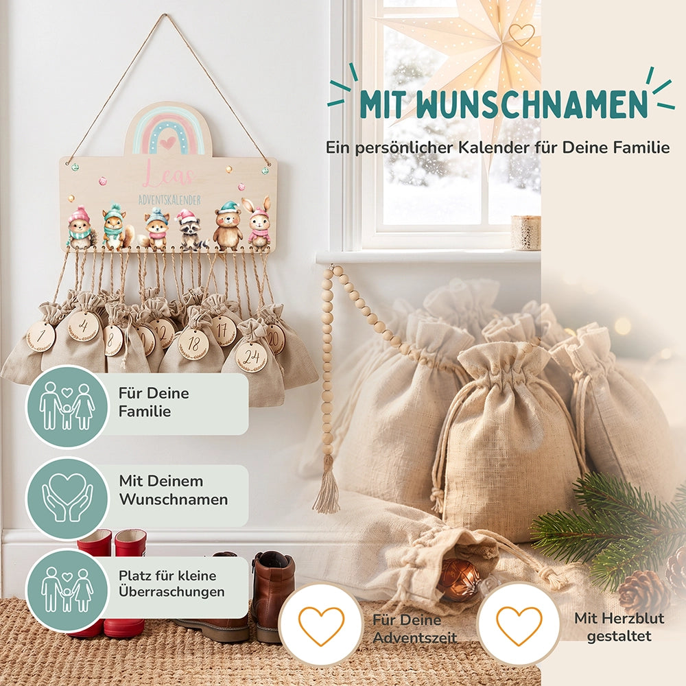 Personalisierte Adventskalender Tierfamilie Winter