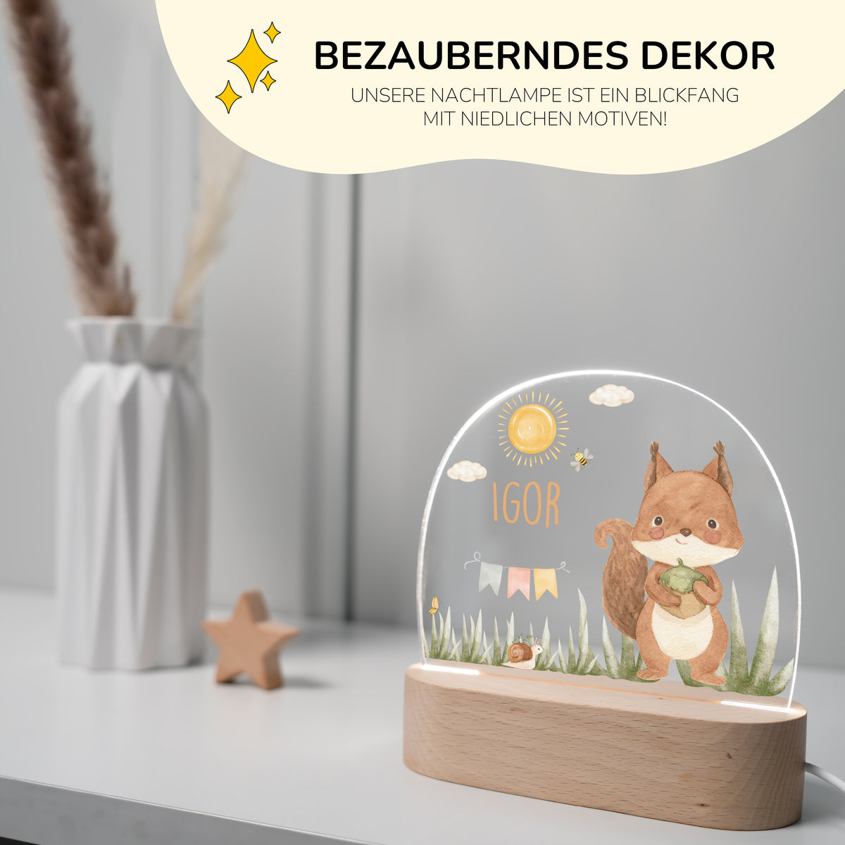 Nachtlicht Kinder personalisiert - Zauberhaftes Eichhörnchen